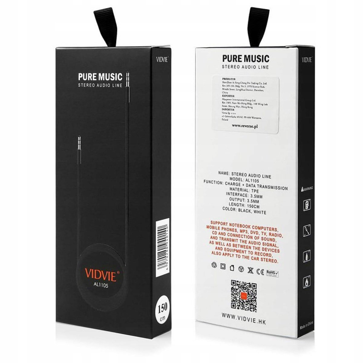 VIDVIE AUX Audiokabel 1.5M Zwart