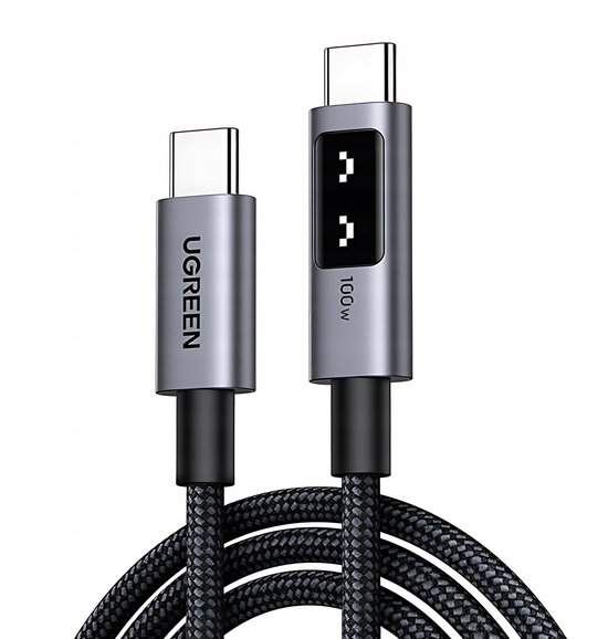 USB-C naar USB-C kabel 0.5m 100W PD snelladen, 480 Mbps data, LED display, nylon gevlochten, duurzaam