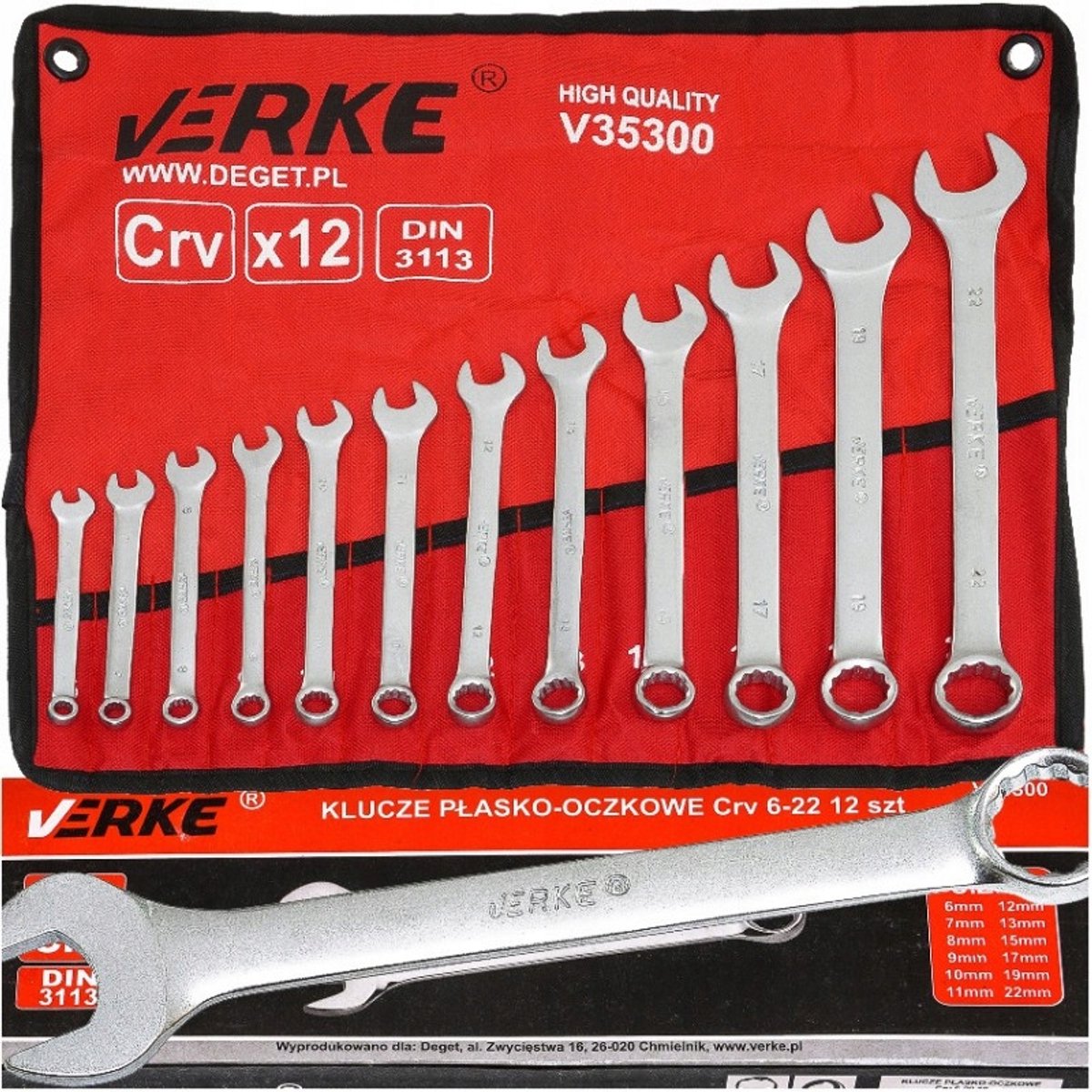Verke Ring- en steeksleutelset 6-22mm, 12 stuks, inclusief koffer
