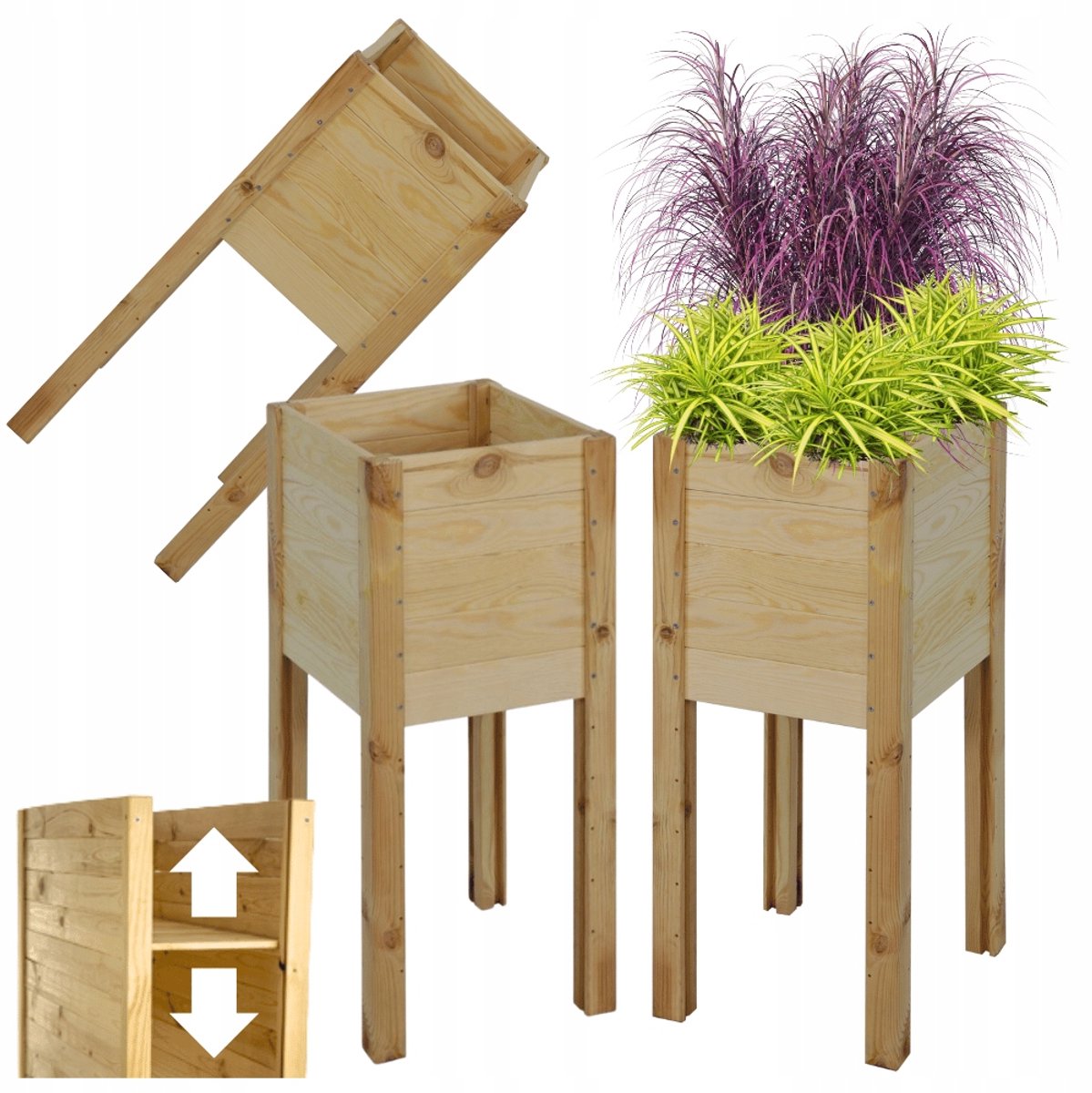Houten plantenbak met verstelbare bodem, 72,5x34x30cm