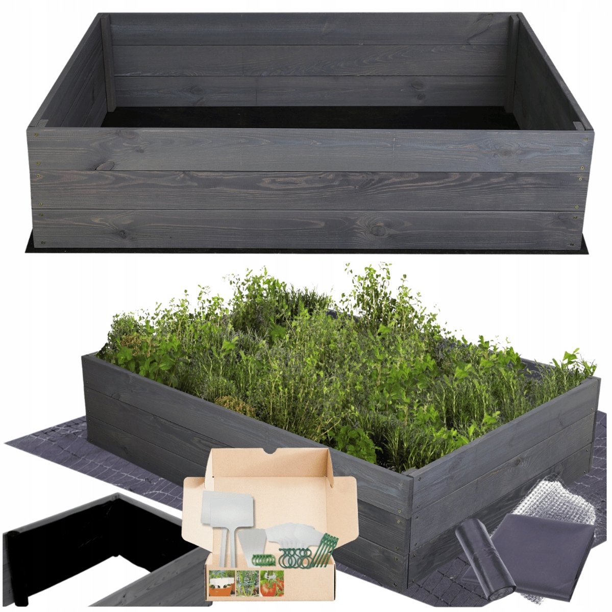 Verhoogde houten bloembak 120x80x27cm - ECO-groentebak met gratis tuinset