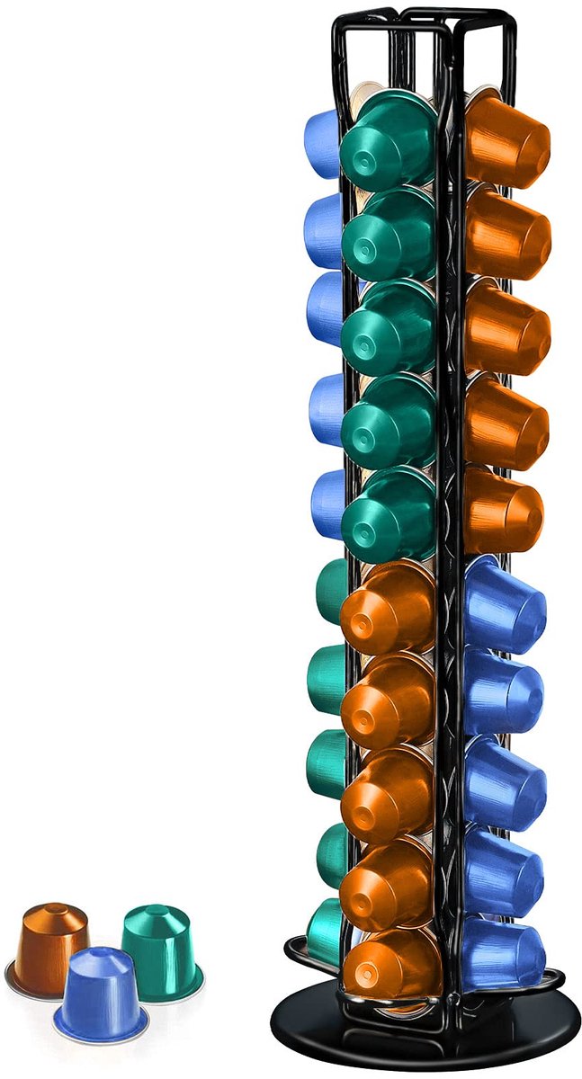 Unyqoos® Ruimtebesparende draaibare koffiecapsulehouder van verchroomd staal voor 40 capsules
