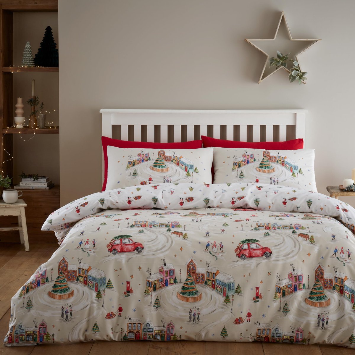 Unyqoos Dubbelzijdige kerstbeddengoedset met kussenslopen voor tweepersoonsbed Kleurjik