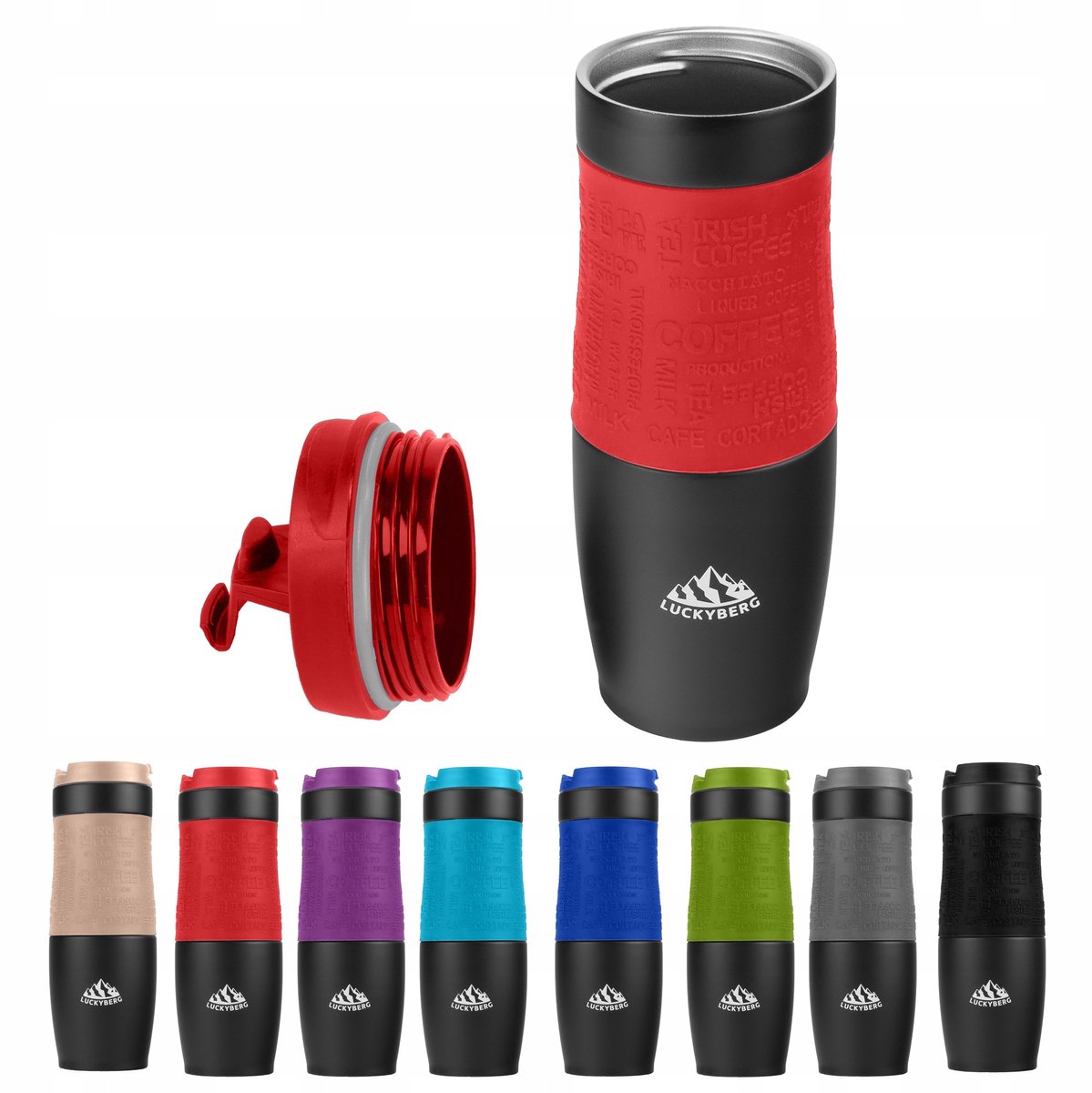 LUCKYBERG Thermosbeker 400ml - Rood, Roestvrij Staal, Lekvrij