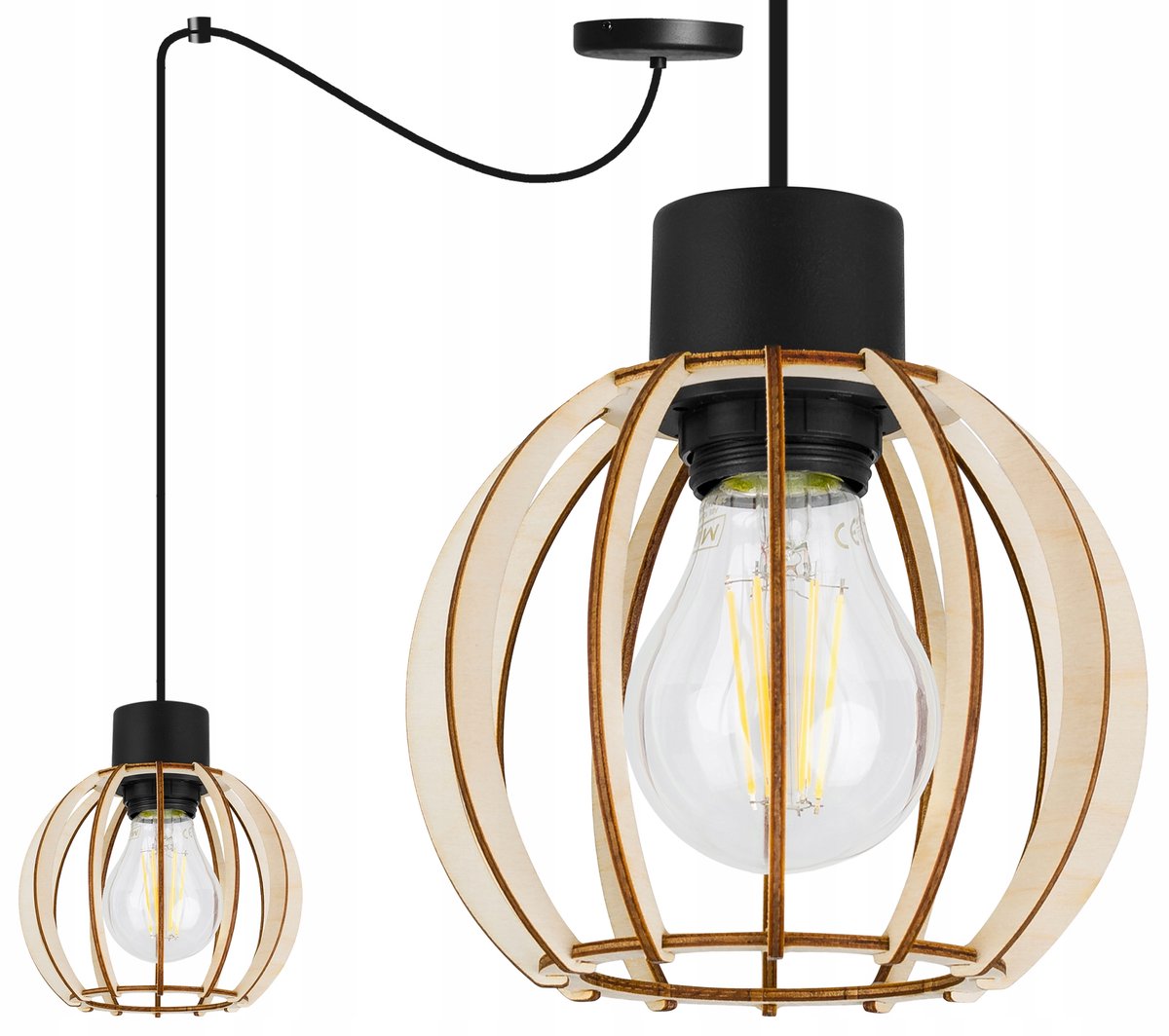 Houten Hanglamp Spider Timber E27 Zwart/Beige - Stijlvol & Modern