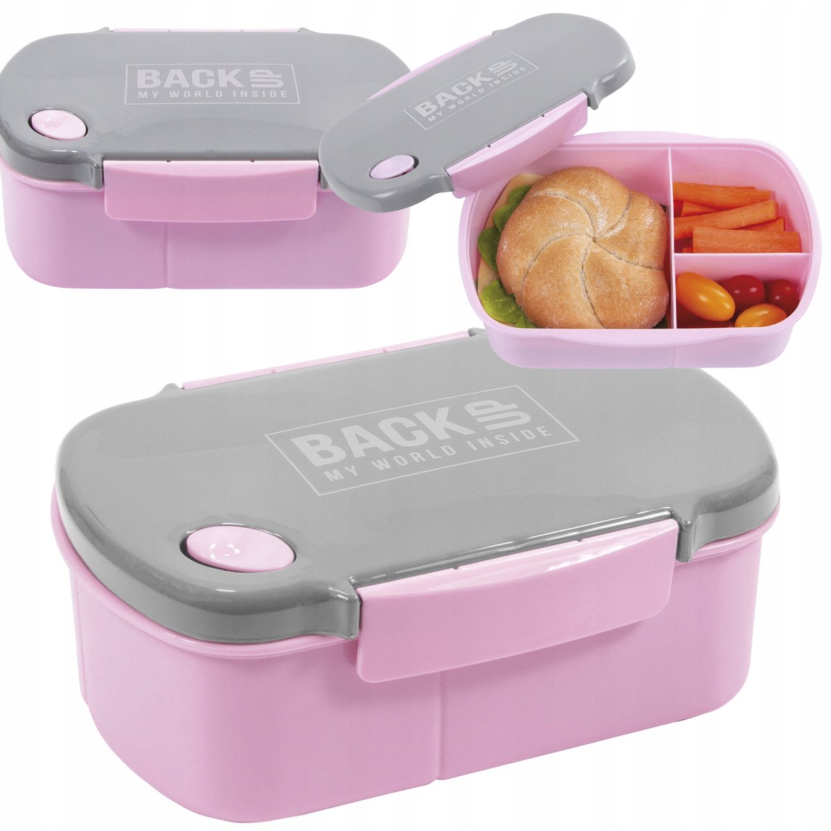 Lunchbox 3 Vakken Roze-Grijs 500ml BPA-vrij