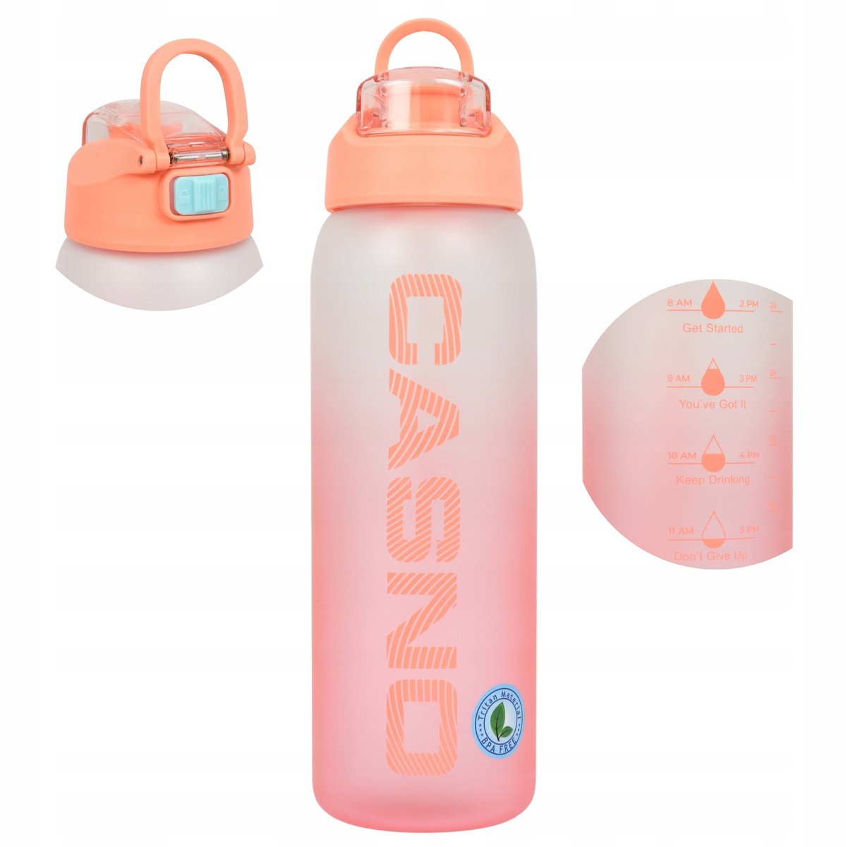 Casno Tritan Waterfles met Motivatie Markering & Rietje - 1000ml Roze
