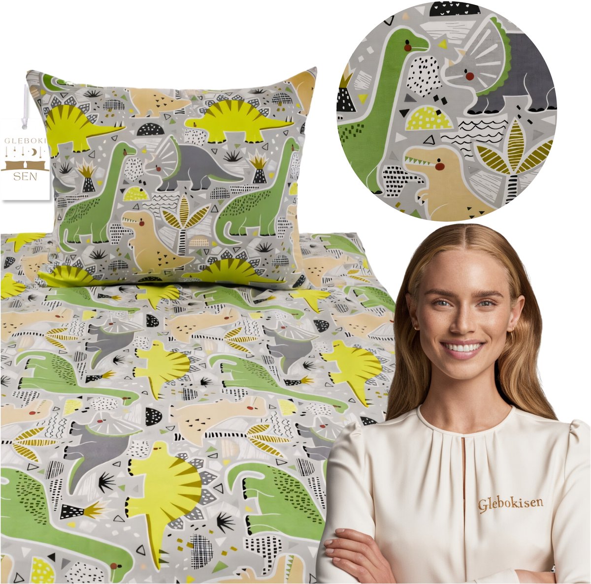 Kinderbeddengoed 90x120/50x60 Katoen Dino's - Zacht & Veilig