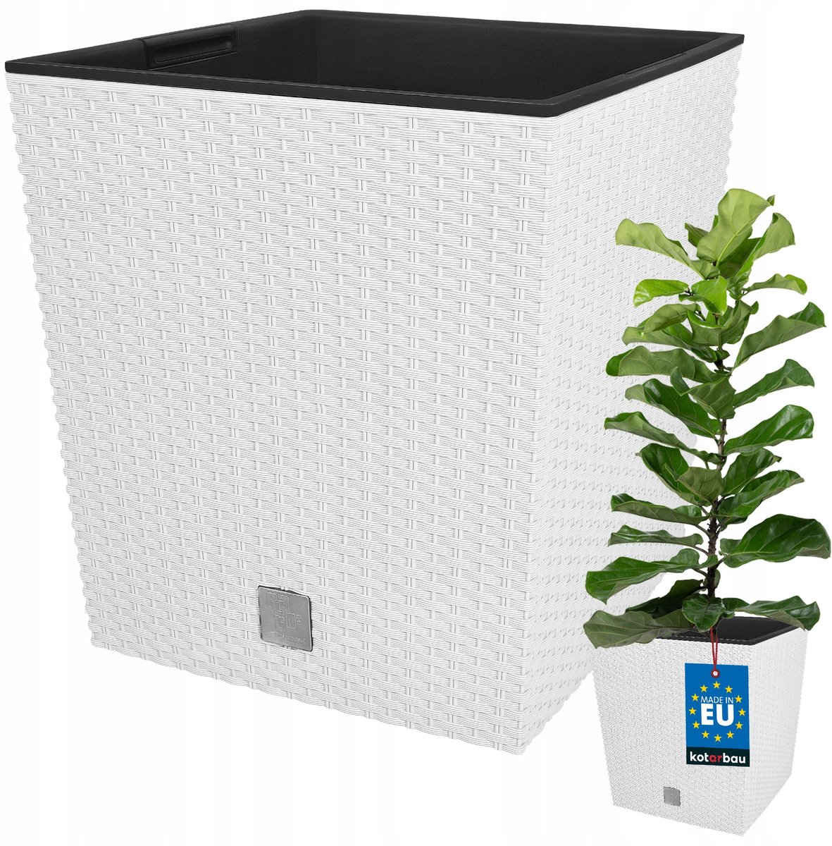Witte Rattan Optiek Bloempot met Inzet 32cm - Tuin & Balkon