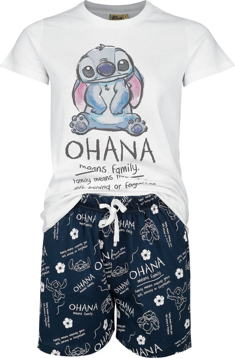 Disney Lilo & Stitch Ohana Means Family Pyjama wit-blauw Katoen wit;blauw