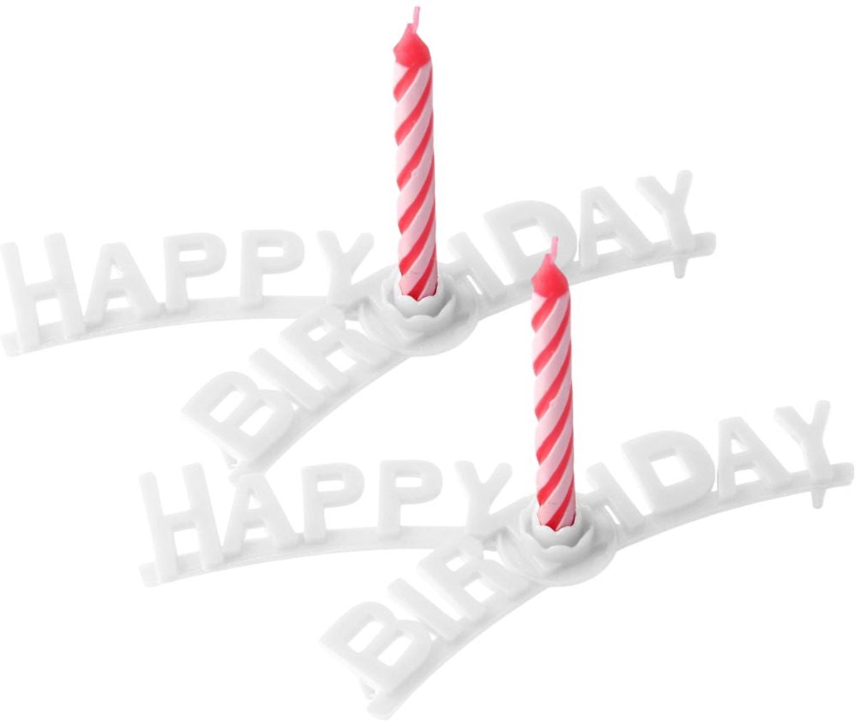 Fackelmann 9333050 Set van 16 spiraalkaarsen met 1 houder "Happy Birthday", Verjaardagskaarsen, Kaarsen met taartsteun, Multicolor, Was, Plastic, 8x0,8cm
