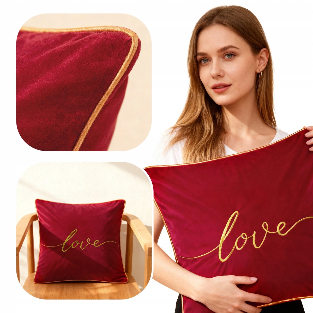 Love Sierkussens 'Love' 45x45cm - Rood & Goud Fluweel