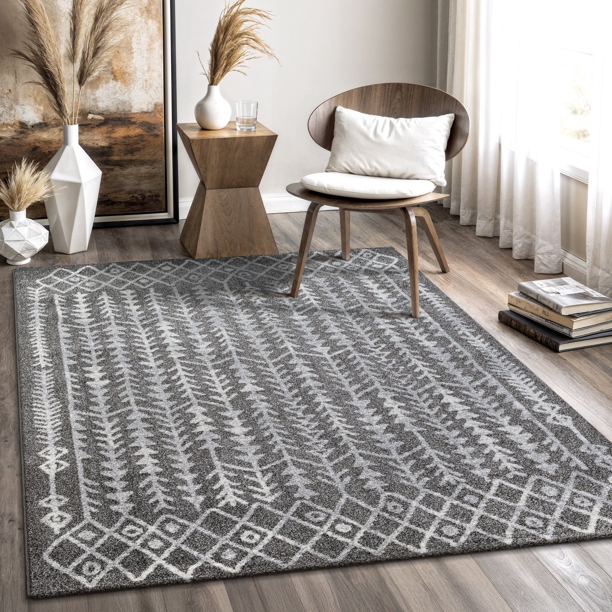 Muratap Boho Vintage Kelim Laagpolig Vloerkleed Grijs- 140x200 CM