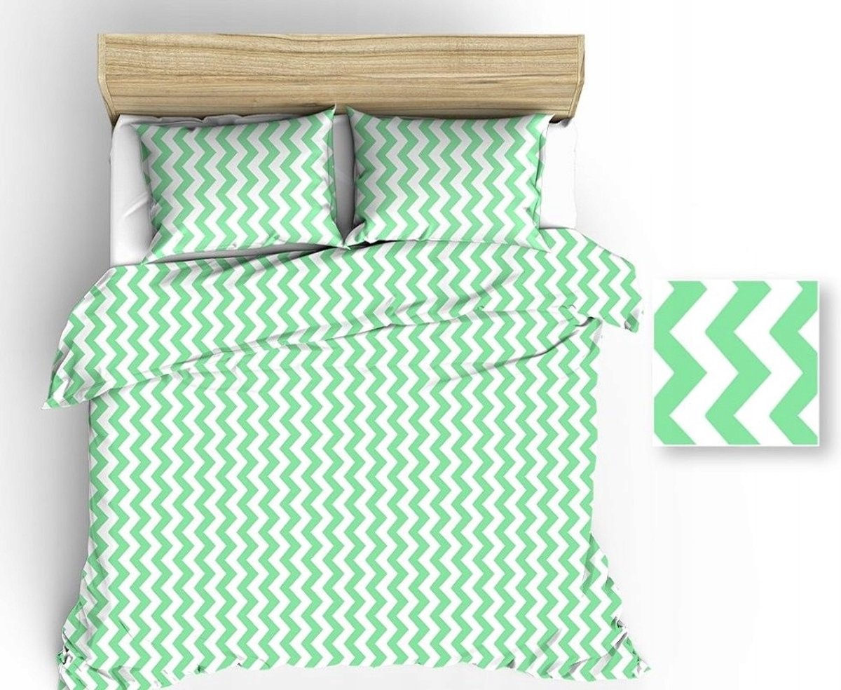 Katoenen Dekbedovertrek 160x200 Wit Zigzag Lichtgroen