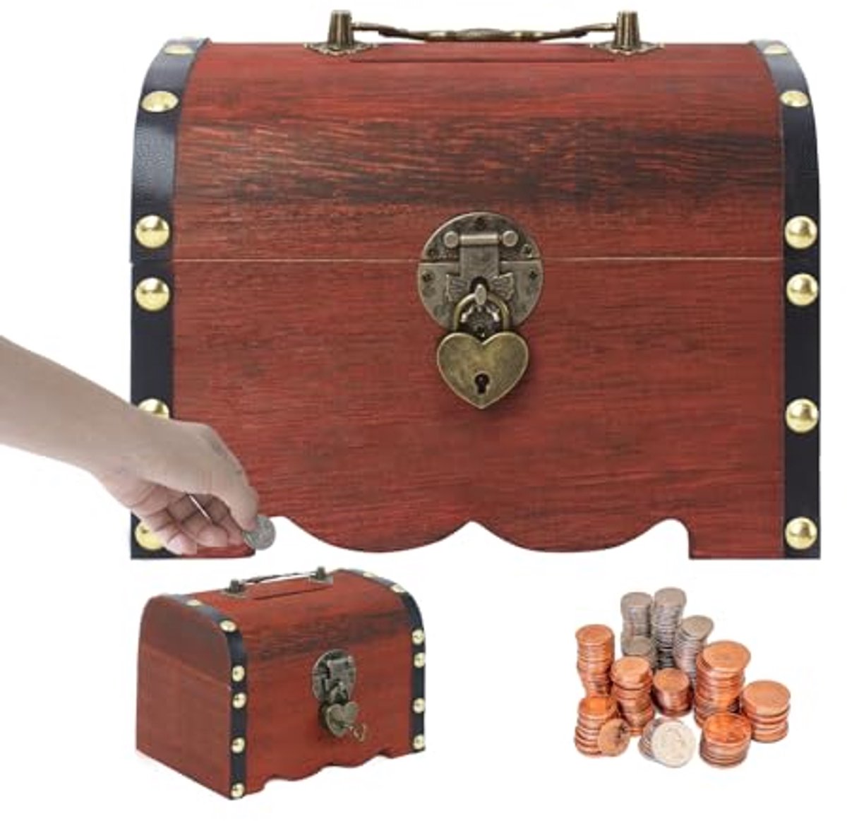 Afsluitbare Spaarpot met Sleutels - Vintage Houten Schatkist voor Volwassenen en Kinderen