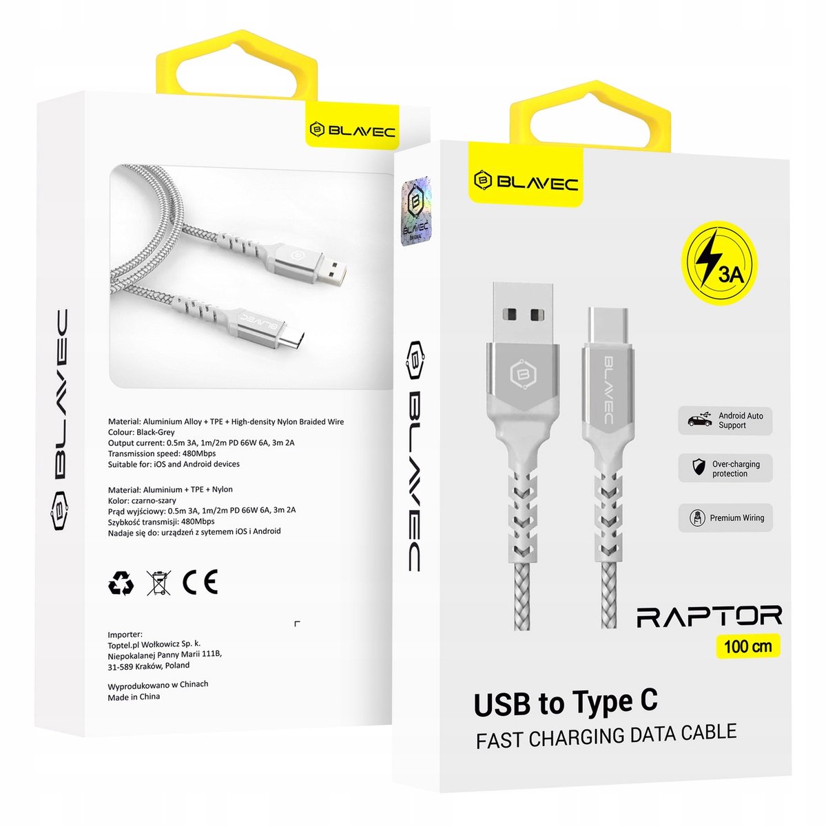 Blavec Raptor USB-C Kabel 1m - Snel Laden & Duurzaam Nylon