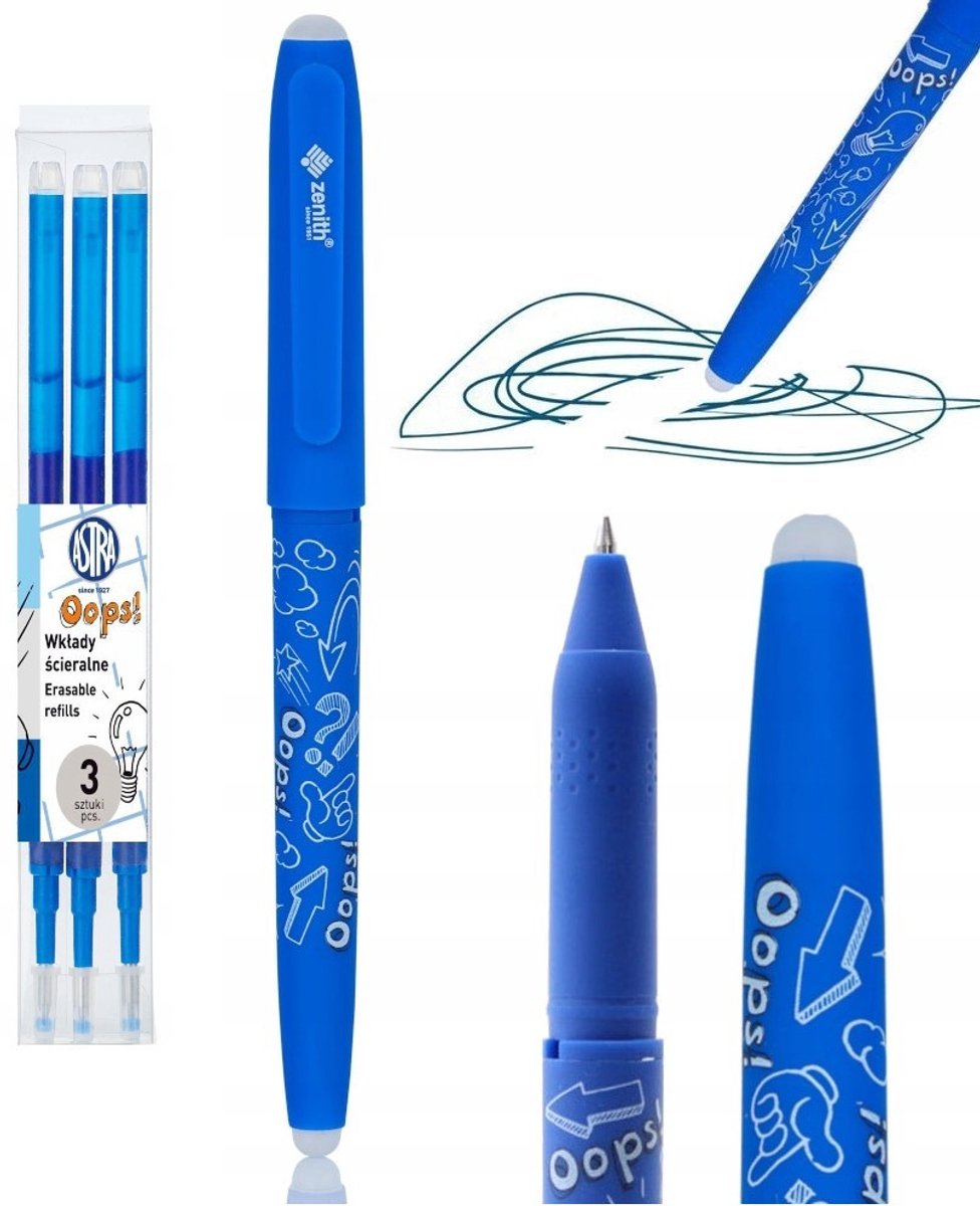 Astra Uitwisbare Pen Set met 3 Blauwe Navullingen