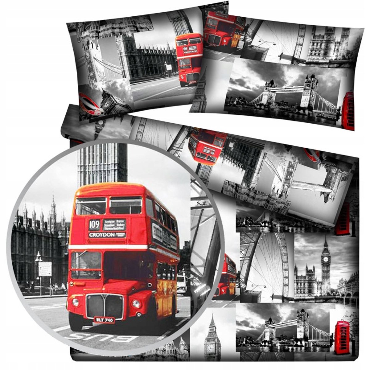Luxe Katoenen Dekbedovertrek Londen Stad Grijs 160x200 cm