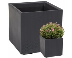 Antraciet Karo Plantenbak 40x40x40cm - Betonlook & Wielen