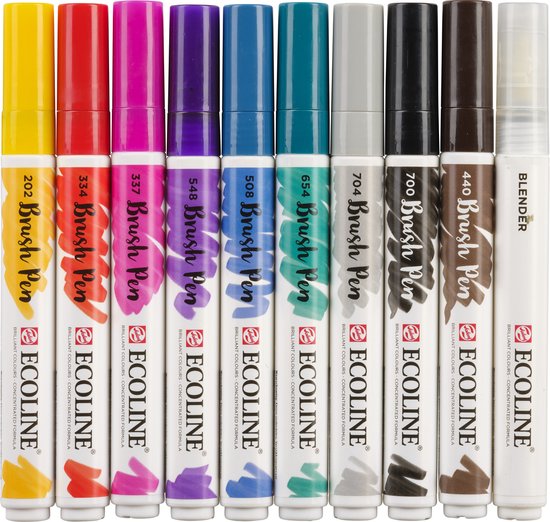 Brushpen Talens Ecoline Handlettering blister à 10 stuks assorti – 3 stuks