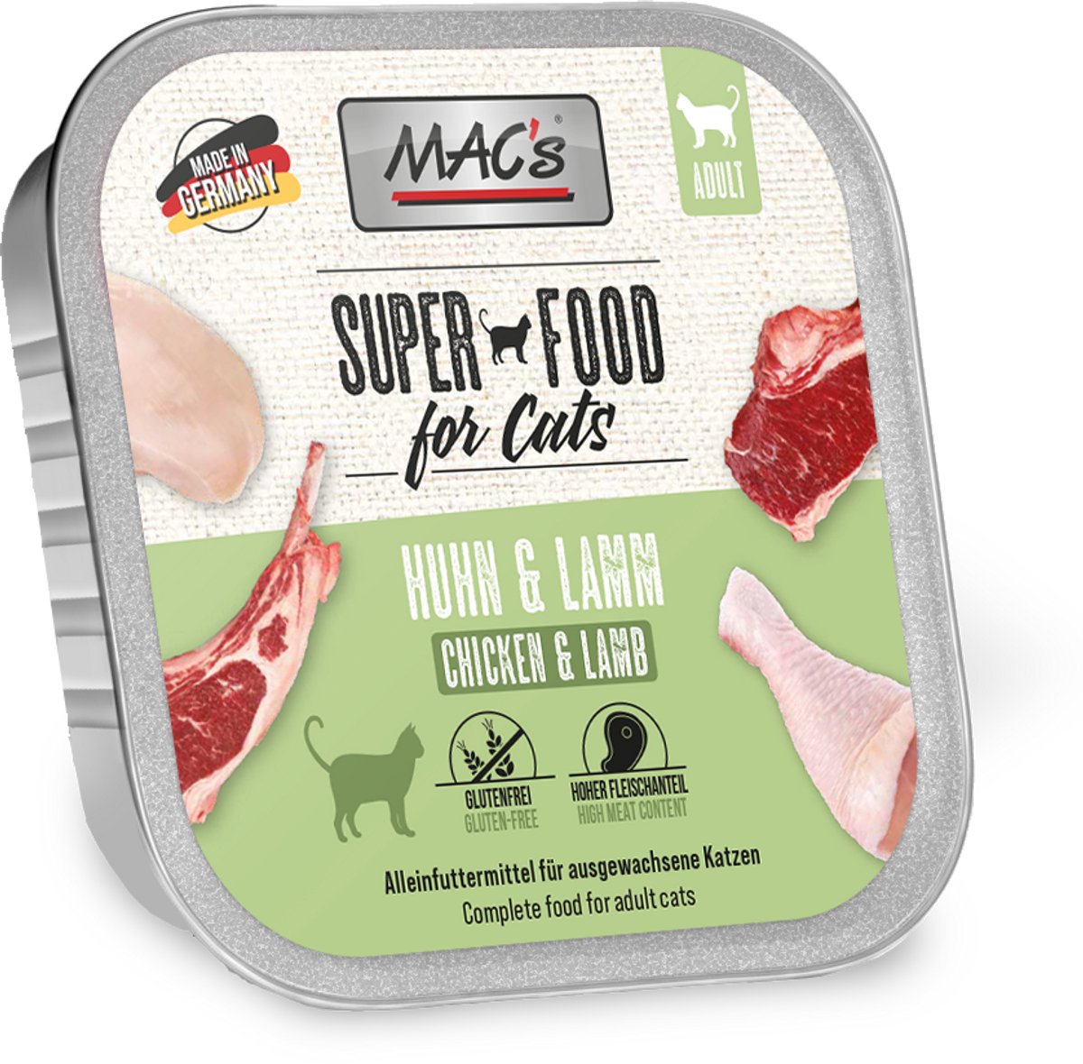 MACs Mac’s Kattenvoer Natvoer - vlees kuipje 70% Kip en Lamsvlees 6 x 85g