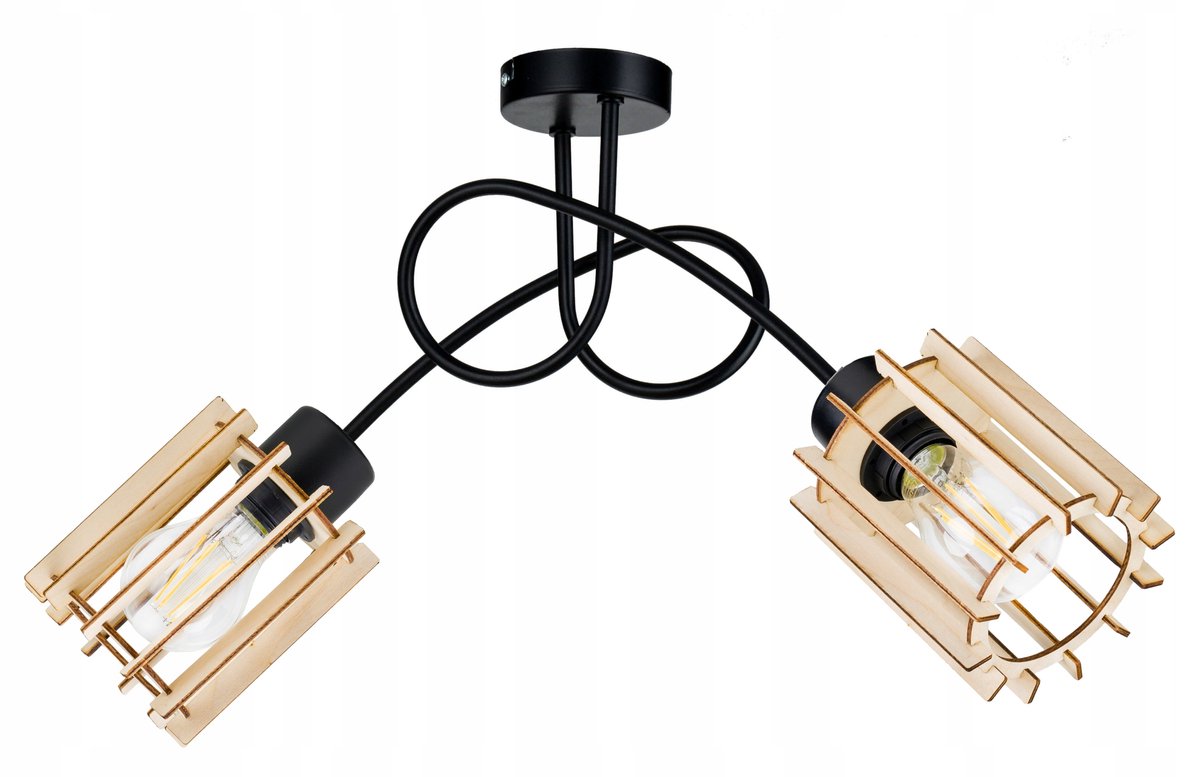 Hanglamp Loft met Houten Kappen - E27 Fitting - Zwart