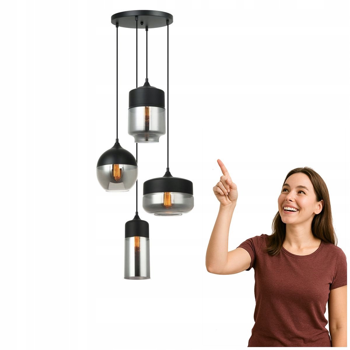Molina Zwarte Moderne Hanglamp 4xE27 - Stijlvol en Functioneel