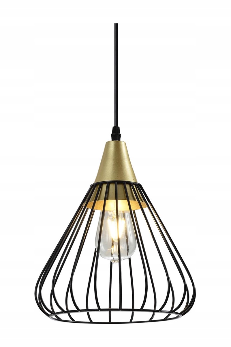 GTV Tees Hanglamp E27 Zwart/Goud Metaal Kegel 24cm