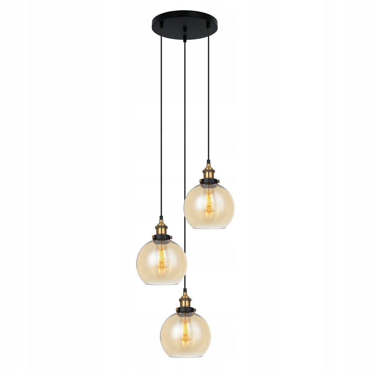 Italux Cardena Hanglamp - 3xE27 - Zwart/Amber Glas - Loft Stijl