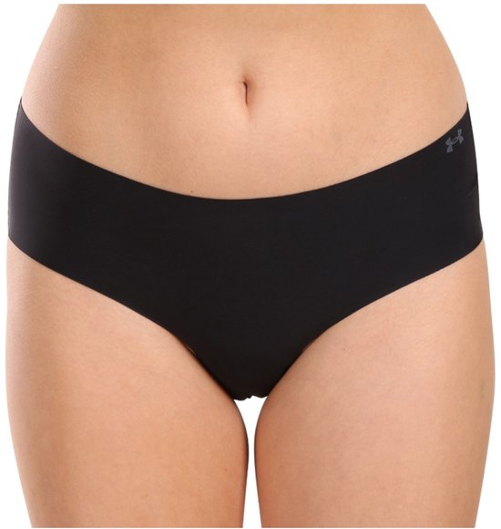 Zwart Under Armour hipster broekje aan de voorkant, met logo.