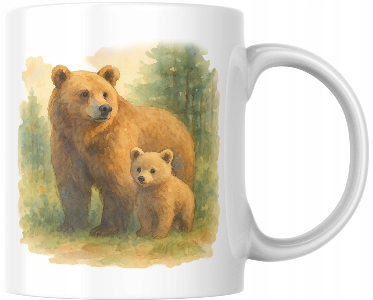 Kop met bruine beren: Mama en welp, bos, natuur, cadeau