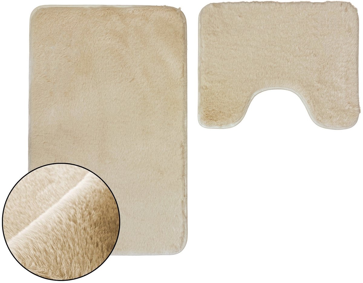Lombok Antislip Badmat Set Zacht Pluche Ecru 2 Delig