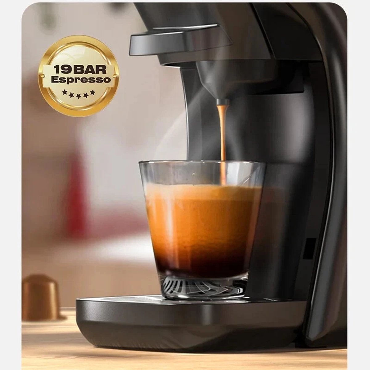 HIBREW Koffiezetapparaat voor Espresso, voor warme en koude dranken, koud infuus, warm goud, 5 in 1, multi-capsules, poeder, gemalen (zwart