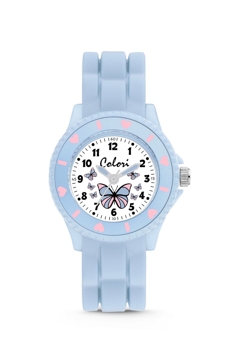 Colori Kidz 5-CLK122 Kinderhorloge - Siliconen Band - Ø 30 mm - 20 mm Wijzerplaat - Vlinder - Licht Blauw