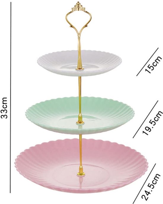Quanerba - Taartstandaard van kunststof, 3 etages, 3 stuks, herbruikbaar, voor cakes, cupcakes, desserts, voor kinderen, bruiloft, doop