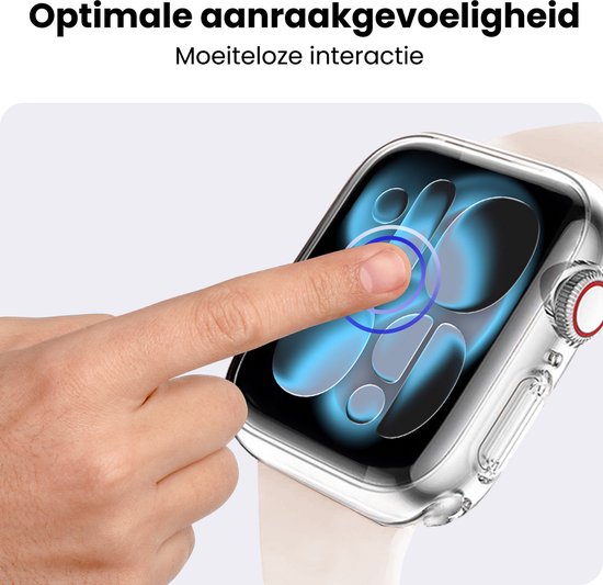 Vinger raakt smartwatch-scherm aan; optimale aanraakgevoeligheid.