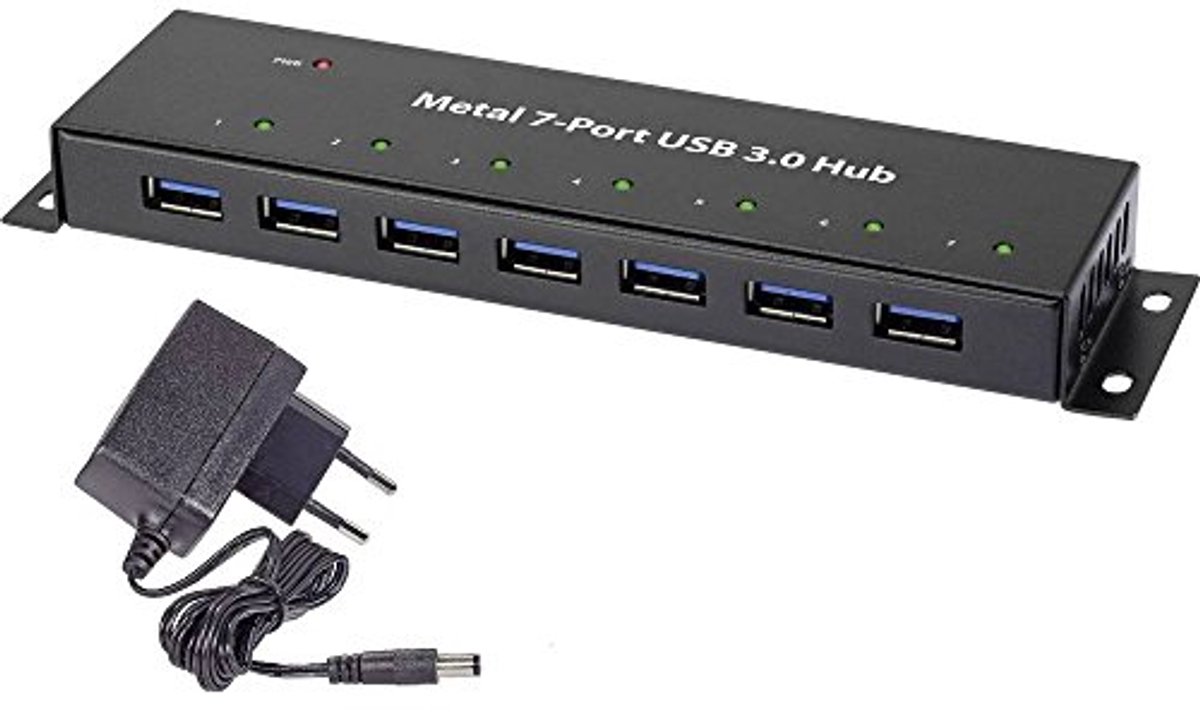 USB 3.2 Hub met 7 poorten voor Wandmontage - Metalen Behuizing