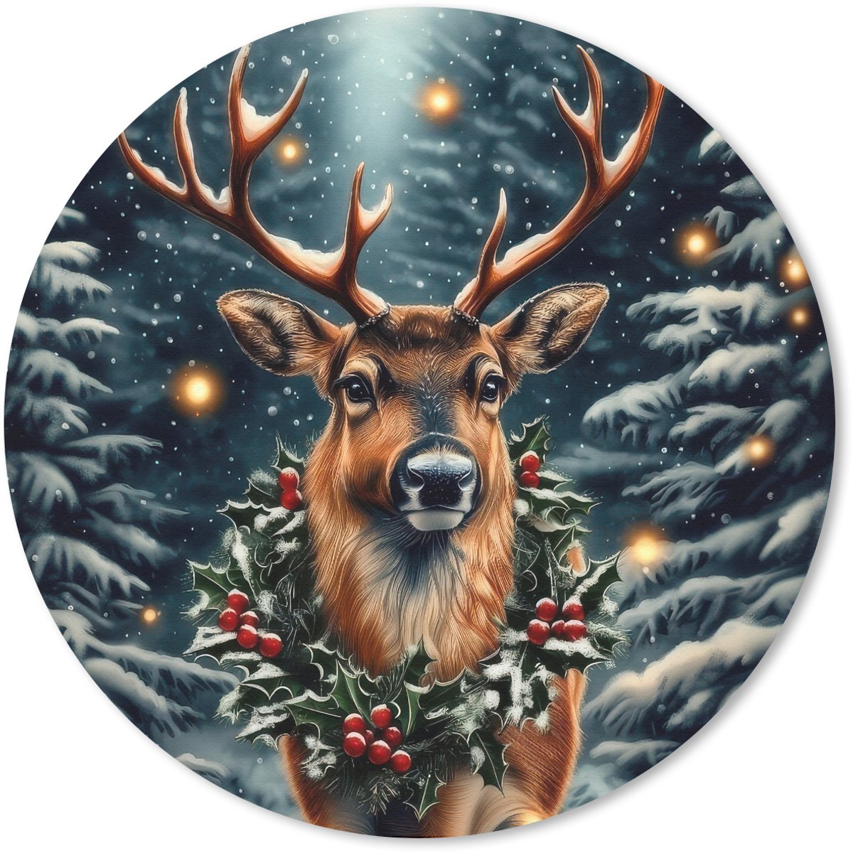 Muismat rond 20x20 cm - Mousepad Kerst - Magie - Bos - Kleurrijk - Ronde muismatten