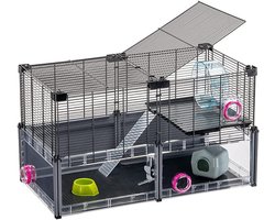 DailySupplies® Hamsterkooi met Hamsterspeelgoed - Rattenkooi - Hamster Kooi met 3 Verdiepingen - Zwart