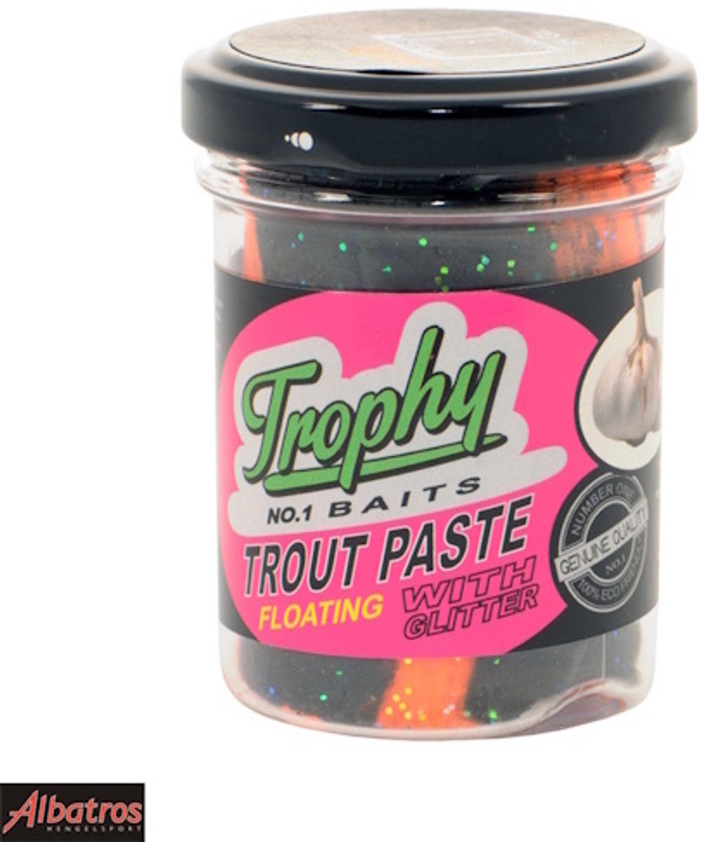 Trophy Baits Troutbait Floating Garlic – drijvend foreldeeg met knoflooksmaak in diverse kleuren Black Orange 55GR