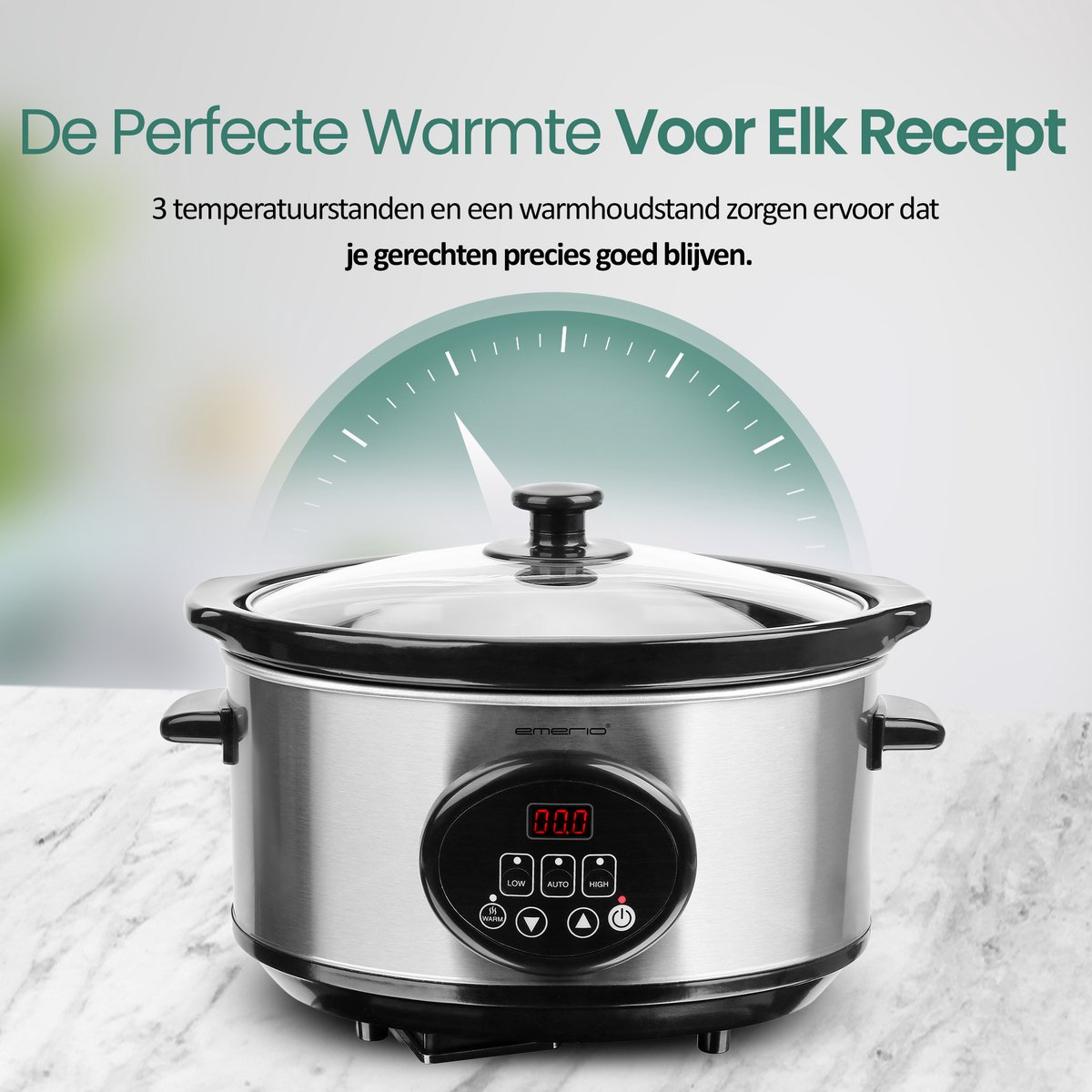 Emerio Slowcooker 240W - 3.5L - Warmhoudfunctie - Digitaal Display - 3 Warmte Instellingen - Uitneembare Keramische Binnenpan - Transparante Glazen Deksel - Cool Touch - SC-129406 – foto 3