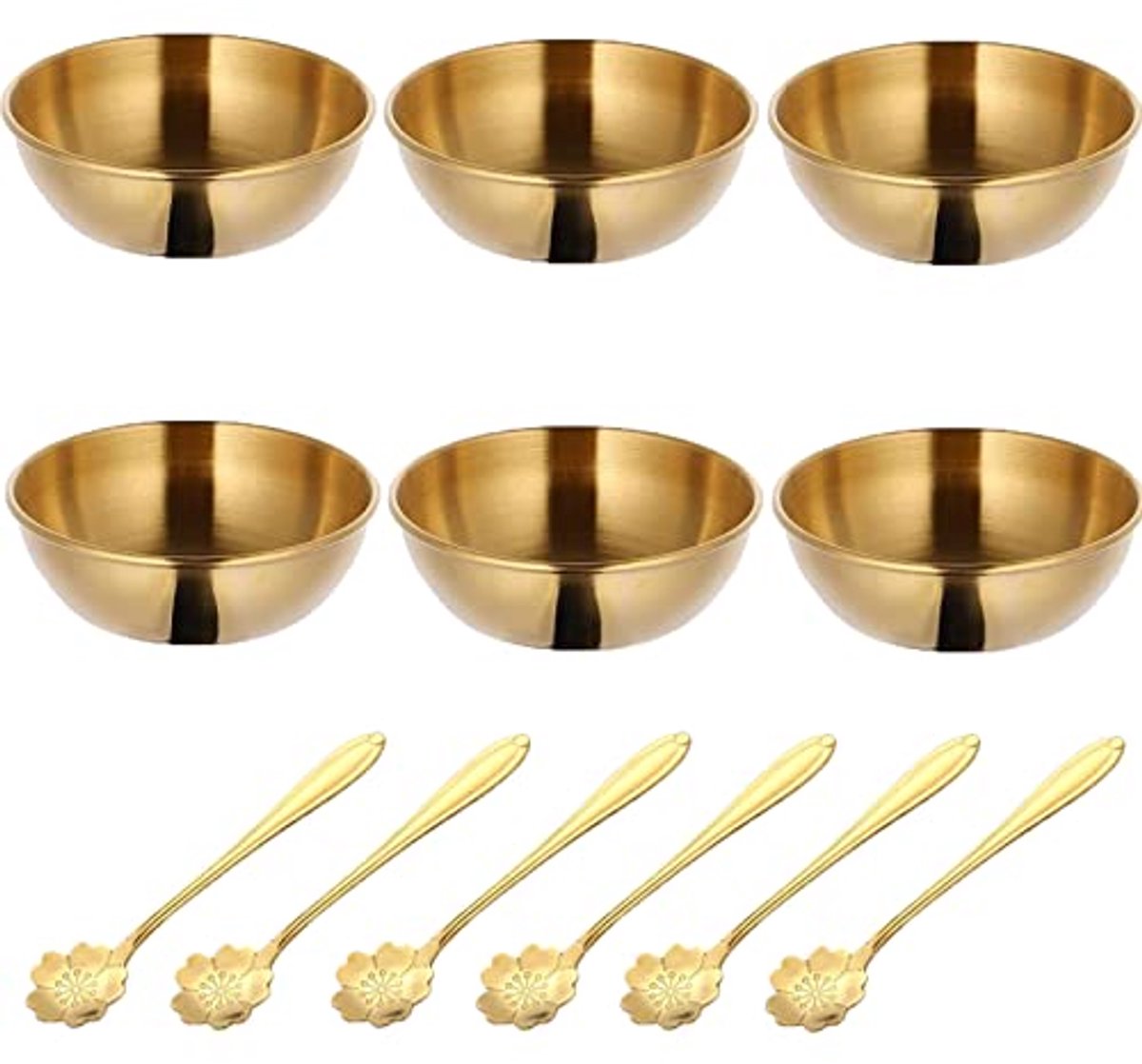 Set van 6 gouden roestvrijstalen schalen voor dips en snacks - modern en veelzijdig