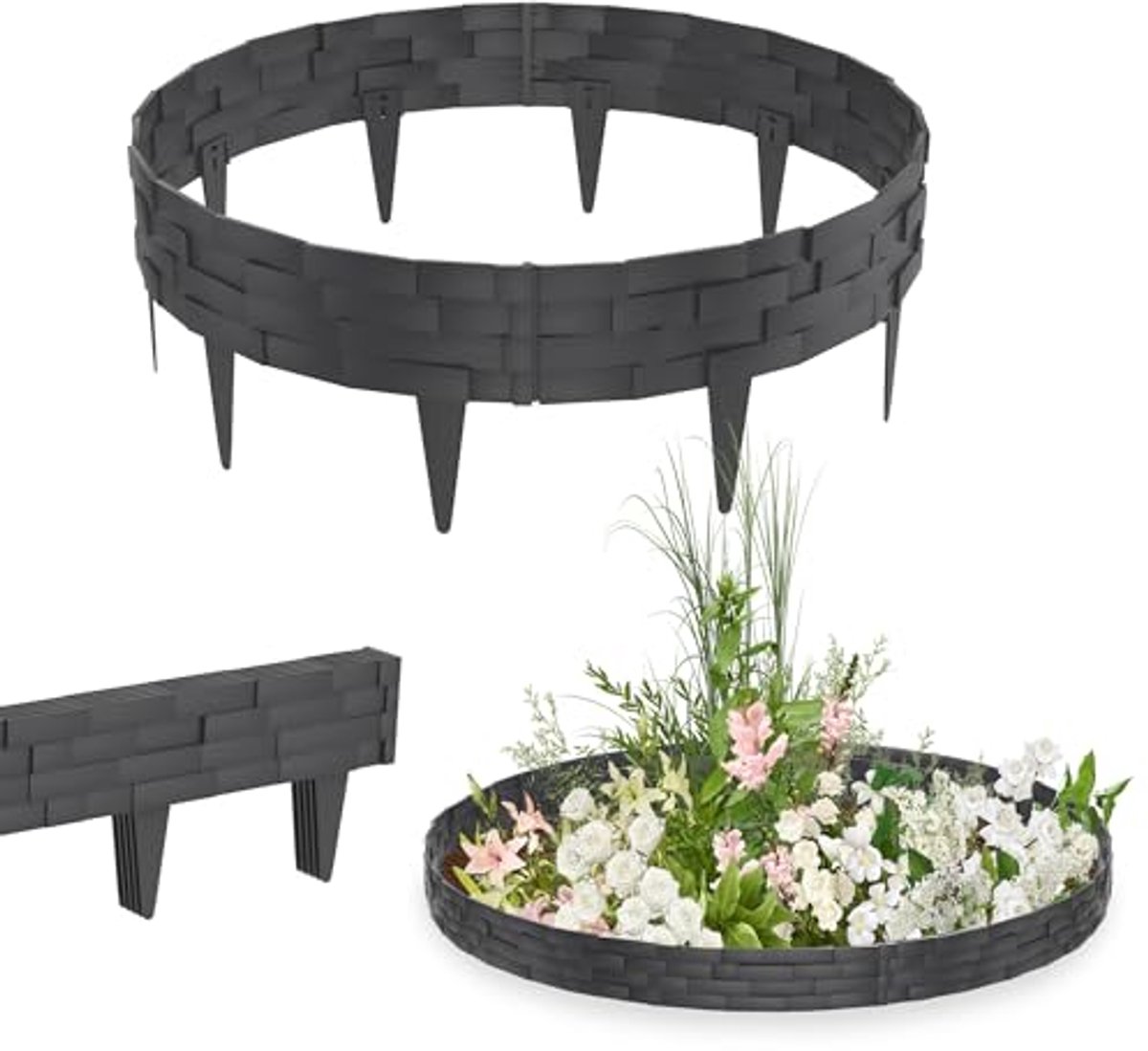 Gazonrand steen-look kunststof omranding voor bloembed en tuin