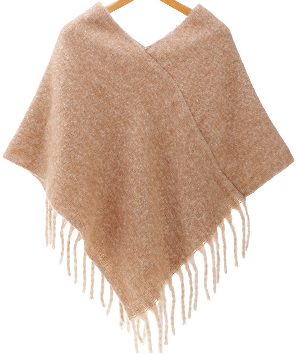 Gebreide winterponcho - bruin - dames - trendy look