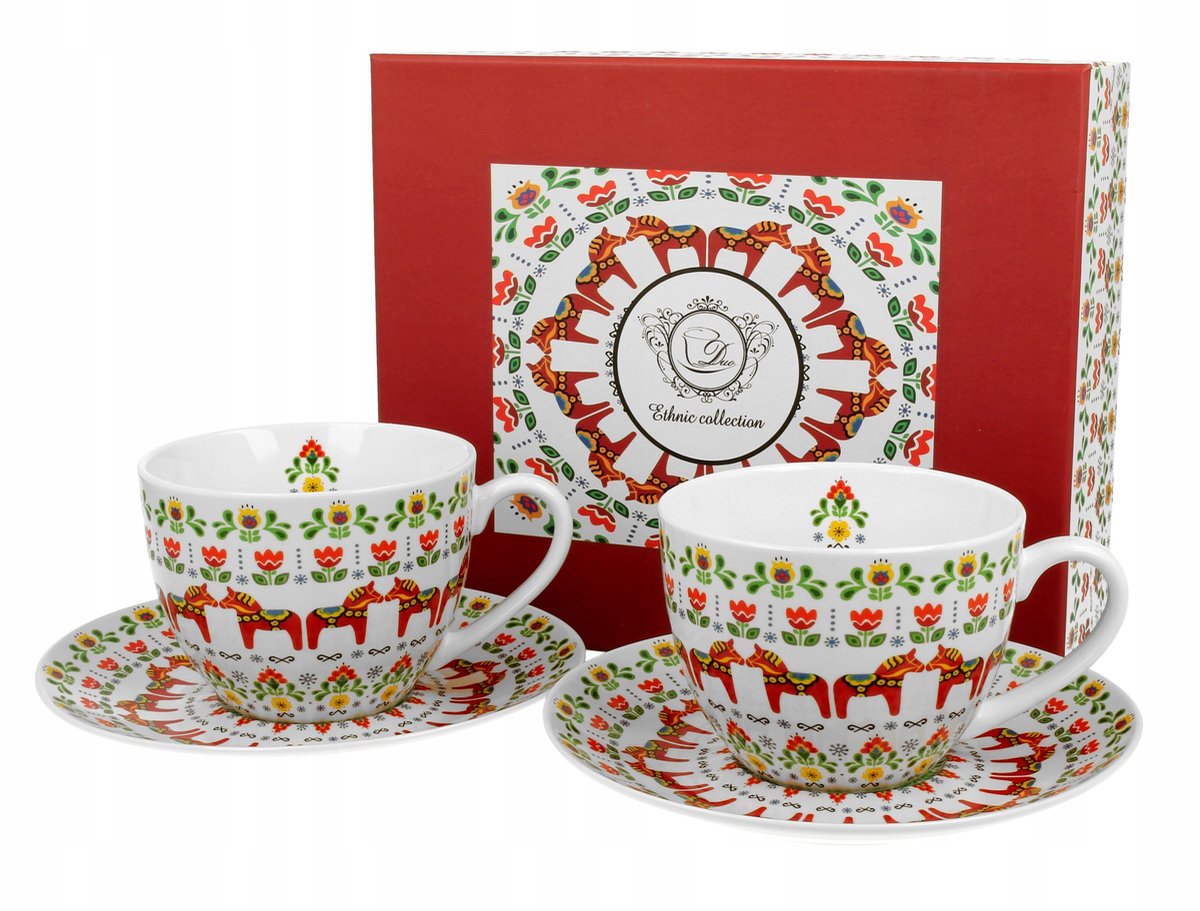 Porseleinen Kopjes met Schotels 280ml, Scandinavisch design, set van 2