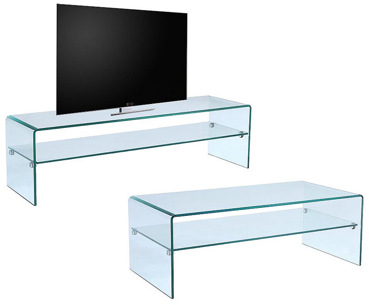 Vente-unique Woonkamerset: Salontafel + Tv-meubel - Gehard glas - STILEOS