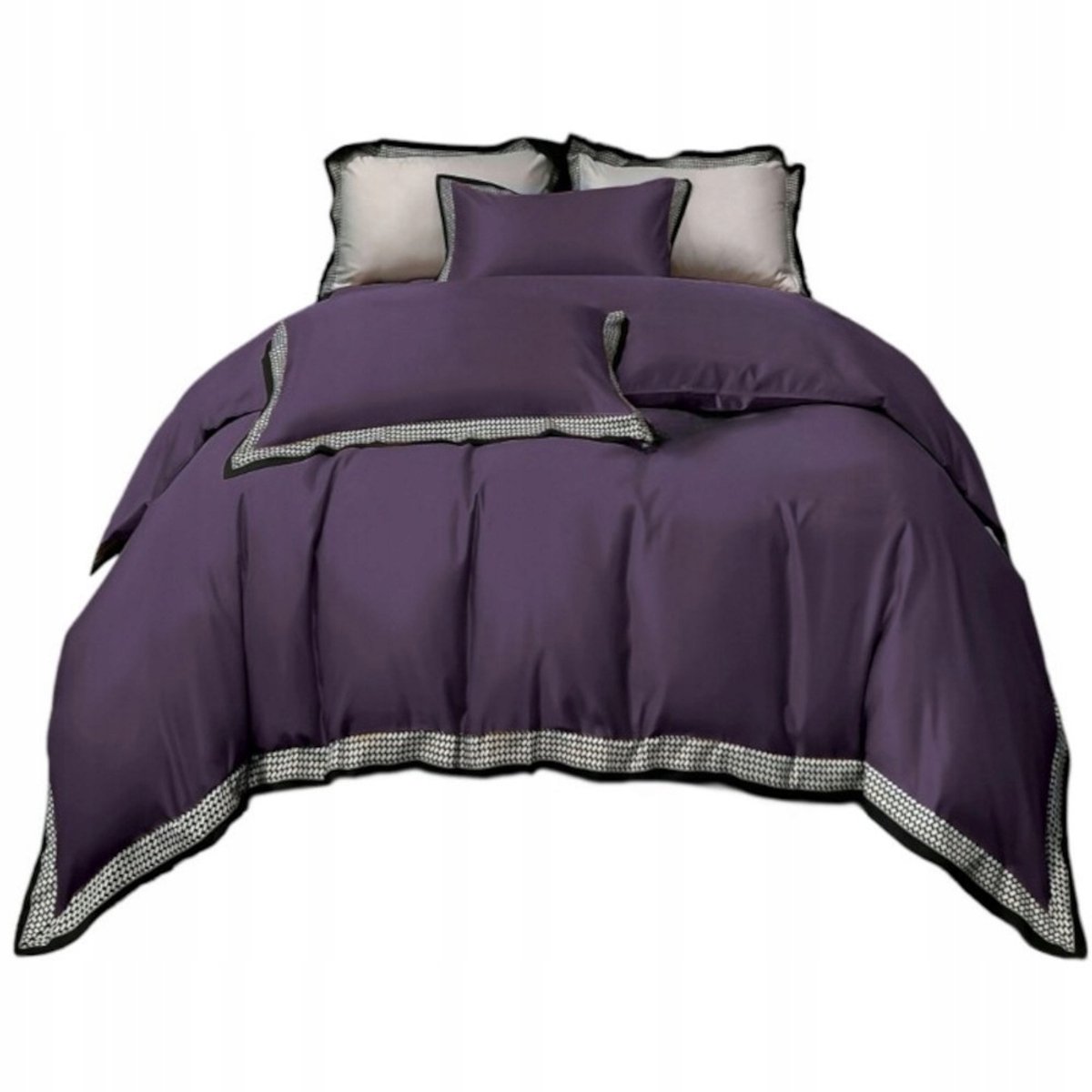 Dekbedovertrek 160x200cm met ruche, geruit, dikke microvezel, paars