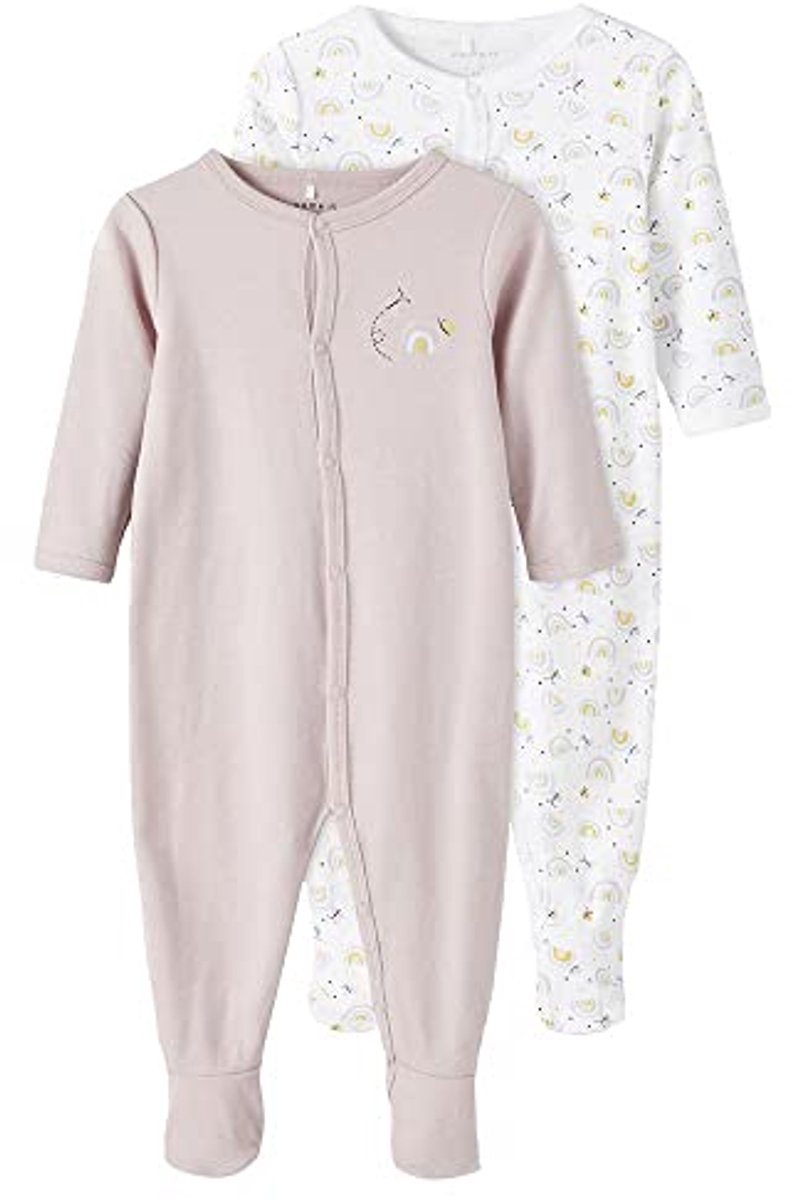 Image of 2-delige set slaaprompers voor baby meisjes - Regenboogprint