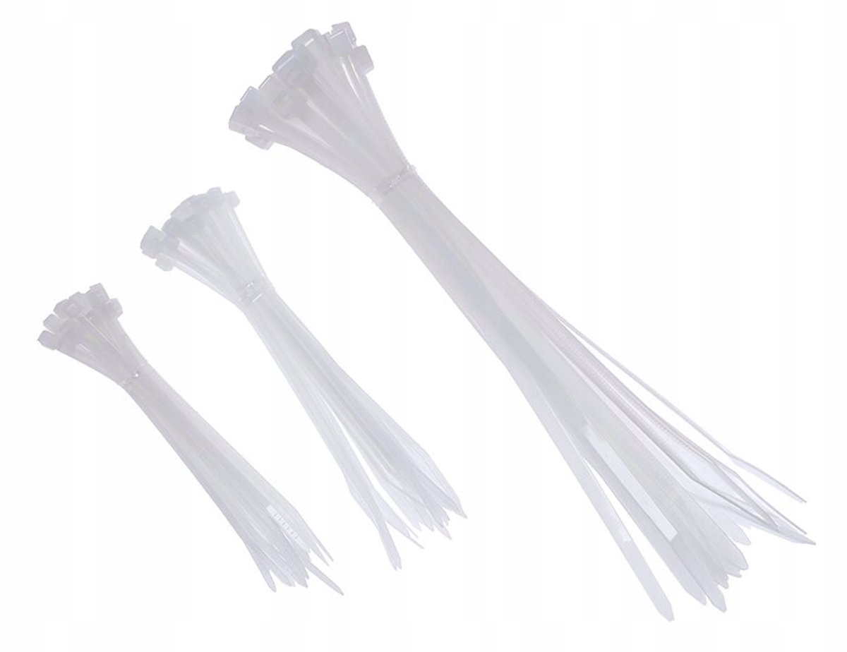 Set Witte nylon kabelbinders 100x2,5mm, 120x2,5mm, 200x5mm