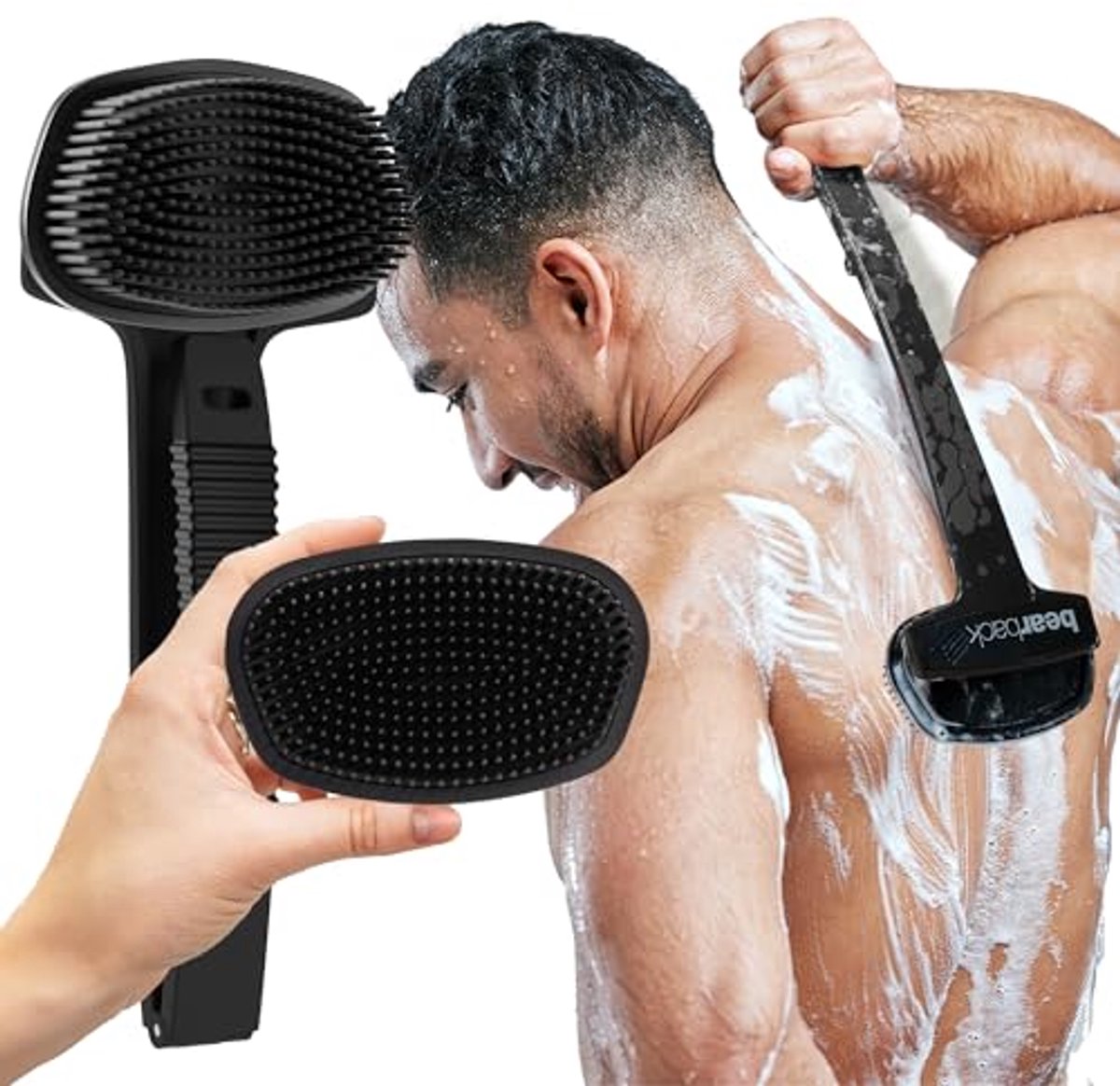 Siliconen Bad- en Douchebodyscrubber met Uitschuifbare Handgreep